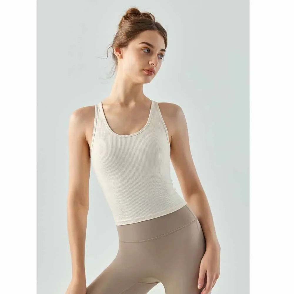 

I-shaped Beautiful Back Sports Vest Women's Fixed Cup Slim Yoga Fitness Clothes Top With Chest Pad.
