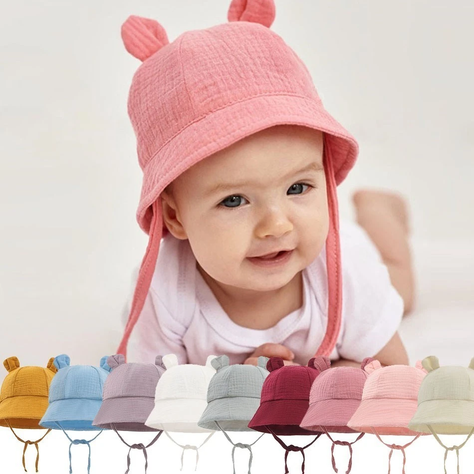 Summer Baby Hats Newborn Bucket Sunhat Kids Muslin Panama Cap Boys