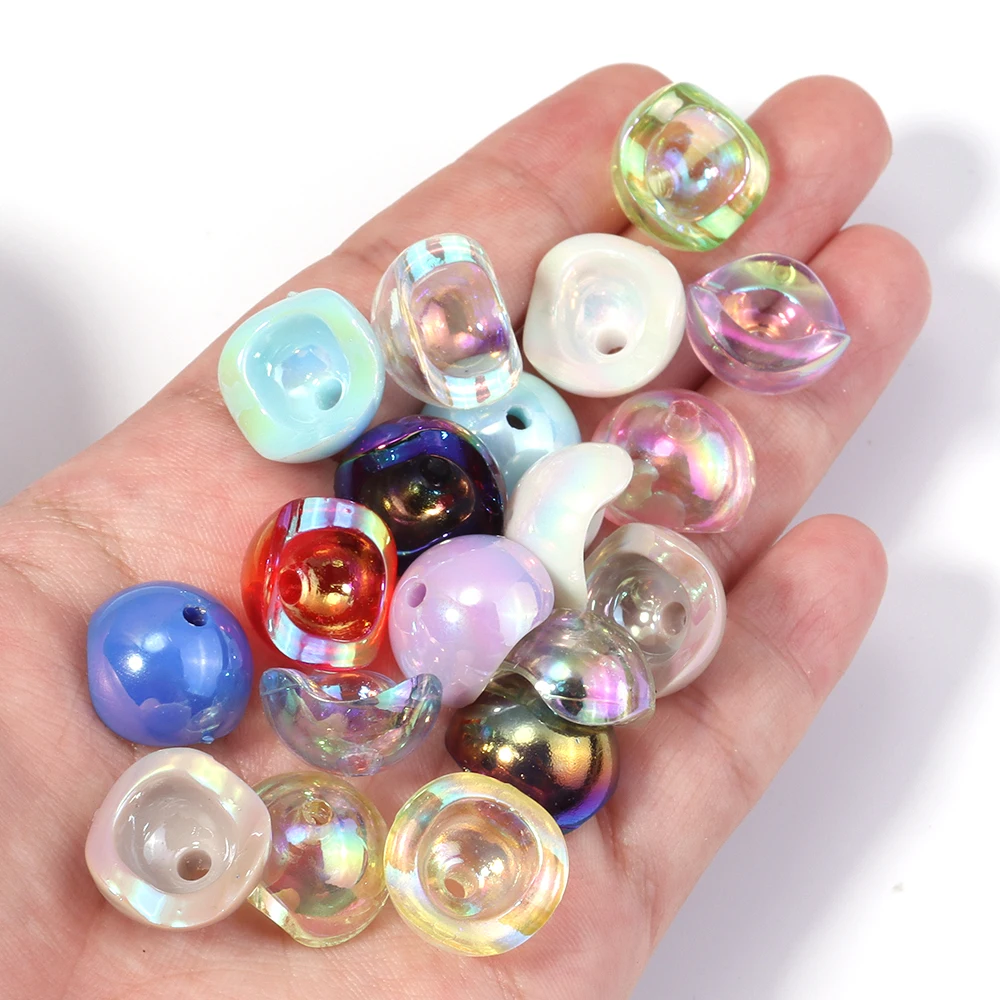 20개/세트 UV 반구형 아크릴 비즈 컬러풀 비즈 캡 에그쉘 스페이서 비즈 DIY 장식 제작 공예 비즈 액세서리
