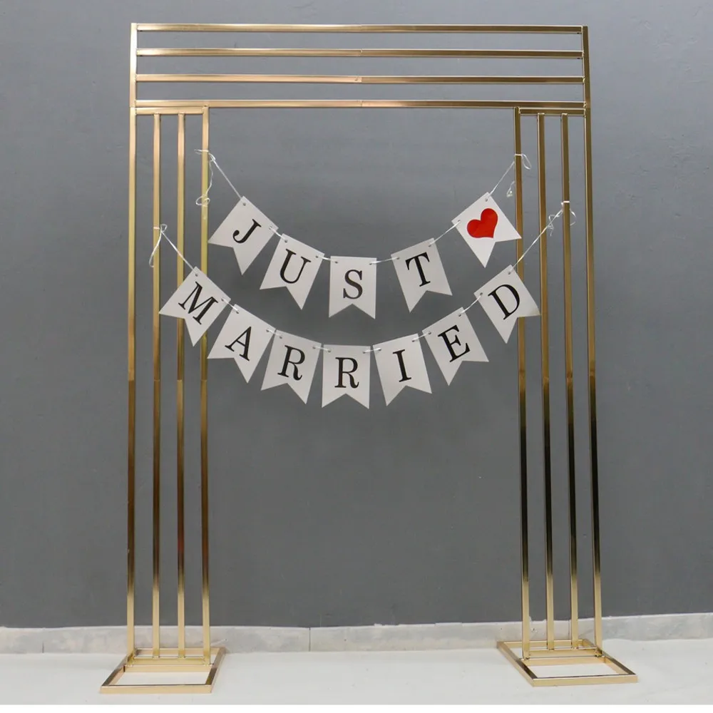 

2M Shiny Gold-plated Square Screen Backdrop Shelf Wedding Arch Gilded Geometry Flower Door Stand Artificial Floral Decor Frame