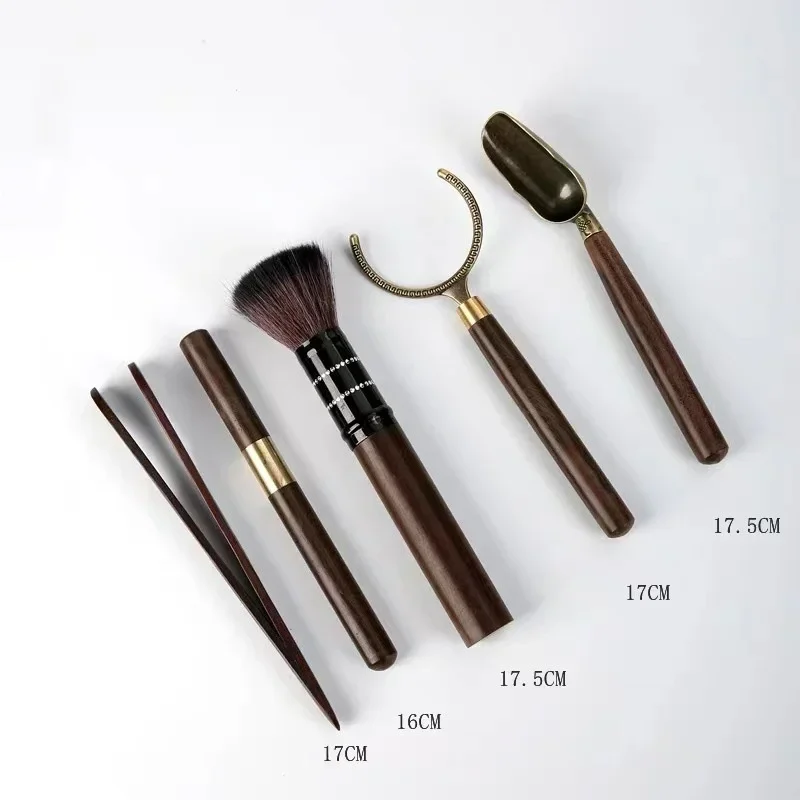 5Pcs Tea Ceremony Set Chinese Kungfu Teaware Ebony Tea Making Tool Spoon Brush Tweezer Cup Clip Needle Art Accessory