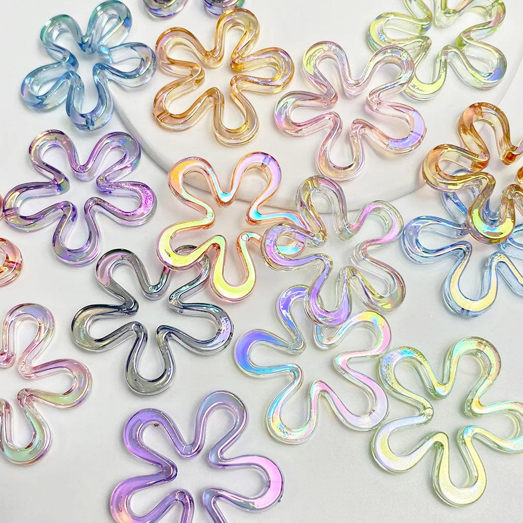 

Colorful Uv Hollowed Out Five Petal Flower Straight Hole Diy Earrings Accessories Mobile Phone Patch Jewelry Materials