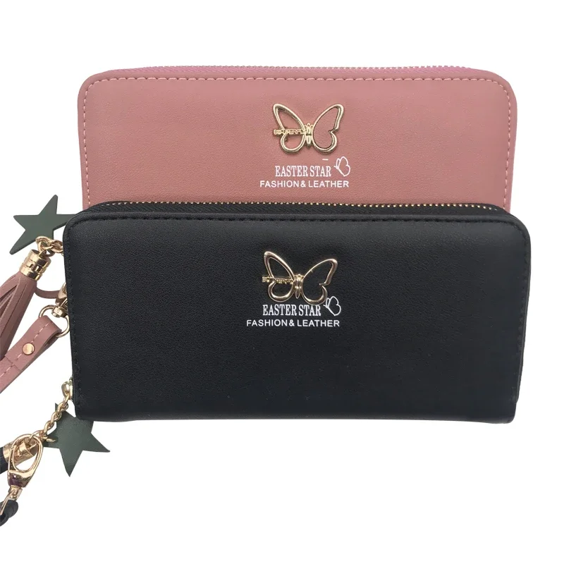 Luxury Fashion Wallets for Women New Butterfly Long Wallet PU Solid Color Zipper Clutch Bag Lady Convenient Coin Purse