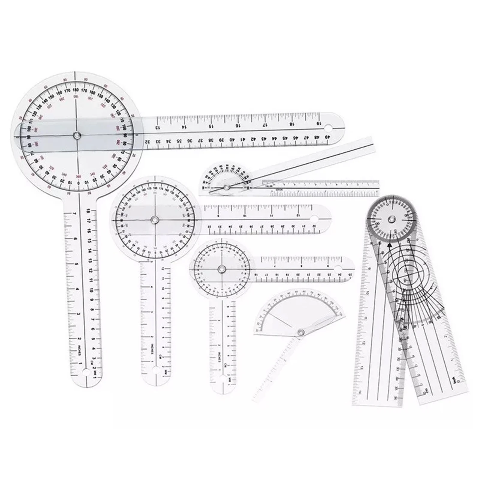 Digital Angle Protractor Angle Measuring Tool Angle Protractor 6PCS Medical Goniometer Set PVC Transparent Clear Scale Wear Resistant Angle Ruler for Orthopedics