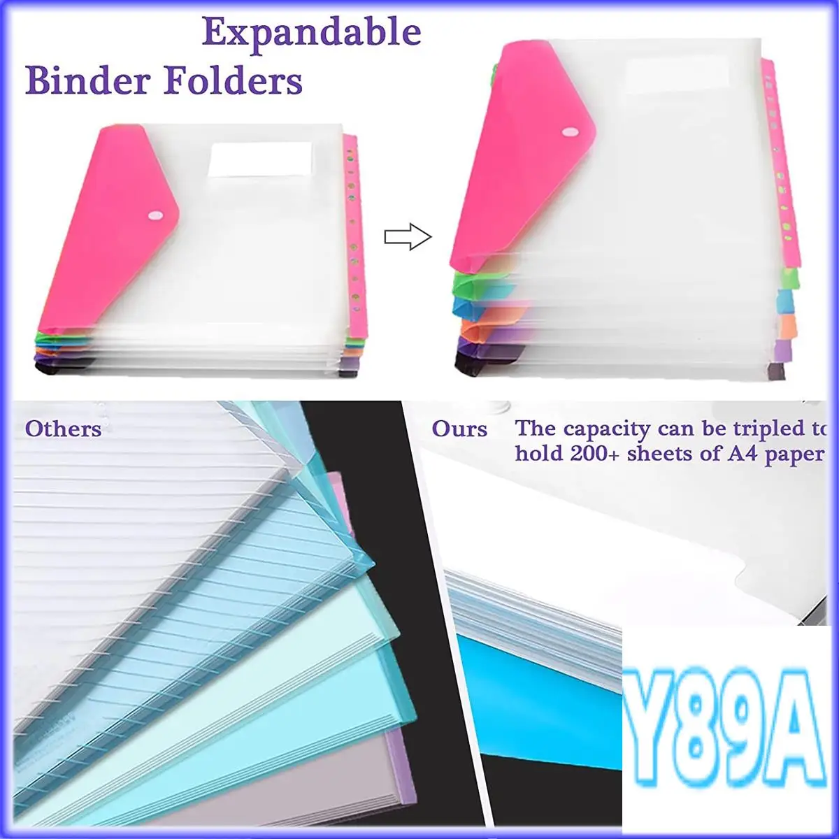 GO-12 Pcs A4 바인더 포켓 확장 가능한 봉투 링 바인더 폴더, 스냅 버튼 용 투명 플라스틱 봉투