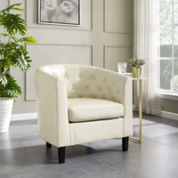 Emma Accent Chair, Button Tufted Faux Leather Barrel Chair, Midcentury Modern Accent Chair, Comfy Armchair, Tub Barrel Chairs 1