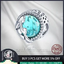 100% 925 Sterling Silver Elegant Female Blue Zircon Beads Charms Fit Original Pandora Bracelet Bangle Making Fashion DIY Jewelry
