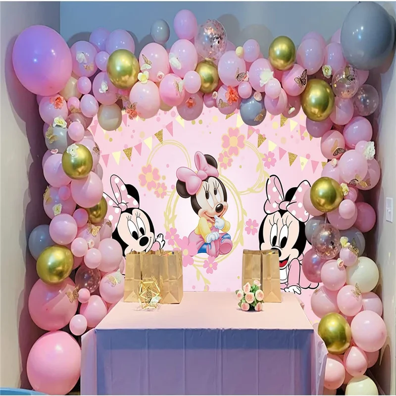Disney Lovely Pink Minnie Mouse Theme Party Backdrop Cartoon