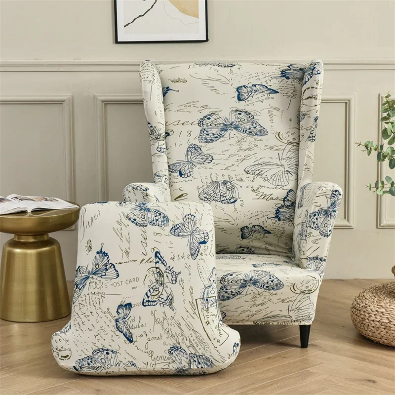 Floral Wing Chair Cover Stretch Spandex Armchair Slipcovers Removable Sofa Covers with Seat Cushion Cover Furniture Protector 4