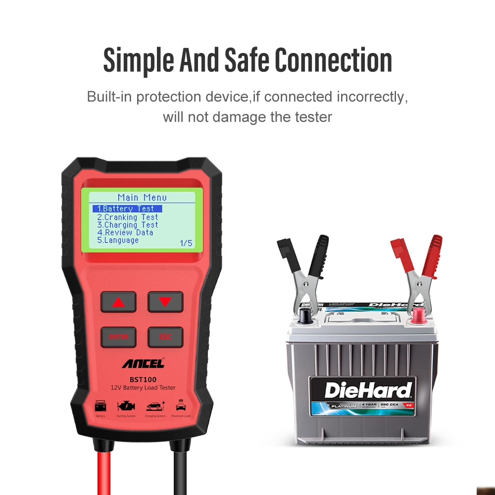 Ancel BST100 Car Battery Tester OBD2 12V Cell 100-2000CCA 30-220Ah Battery System Detect Automotive Scanner Diagnostic Tools