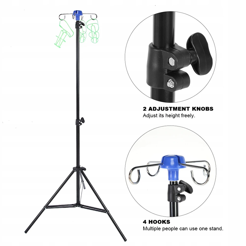 Portable IV Pole Collapsible IV Pole Stand Height Adjustable Foldable 4 Hooks 3 Legs Infusion Stand For Hospital Clinic