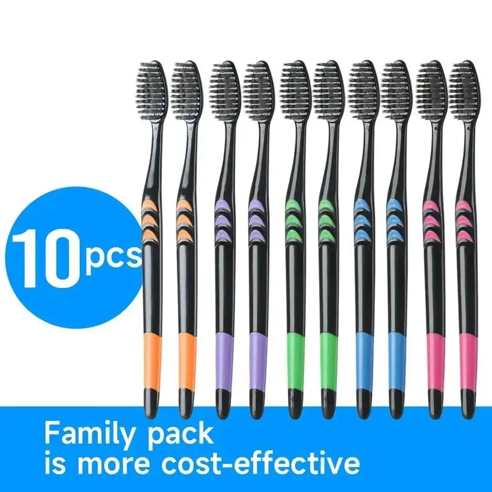 성인용 부드러운 칫솔 10개입, 민감한 잇몸을 위한 초부드러운 블랙 숯 칫솔 [..