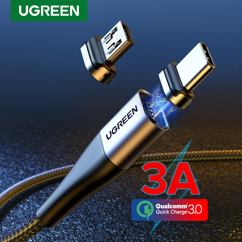 Ugreen Magnetic Type C Cable 3A Fast Micro USB Charging Data Cable for Samsung Xiaomi Magnet USB C Charger Mobile Phone USB Cord