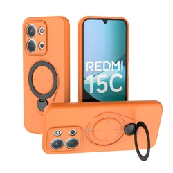 Rotating Magnetic Stand Phone Case with Wireless Charging and Shockproof Armor Protection - Redmi 15 4G (169mm) (Orange)