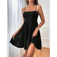 Robe mini bustier smockée à bretelles spaghetti pour femmes, robe à volants à étages bleue, robe décontractée d'été, tenue de plage pour les vacances 3