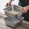 Stainless Steel Vegetable Fruit Drain Storage Tray Thicken Square Serving Salad Mixing Bowl Home Kitchen Filter Plates Container 6