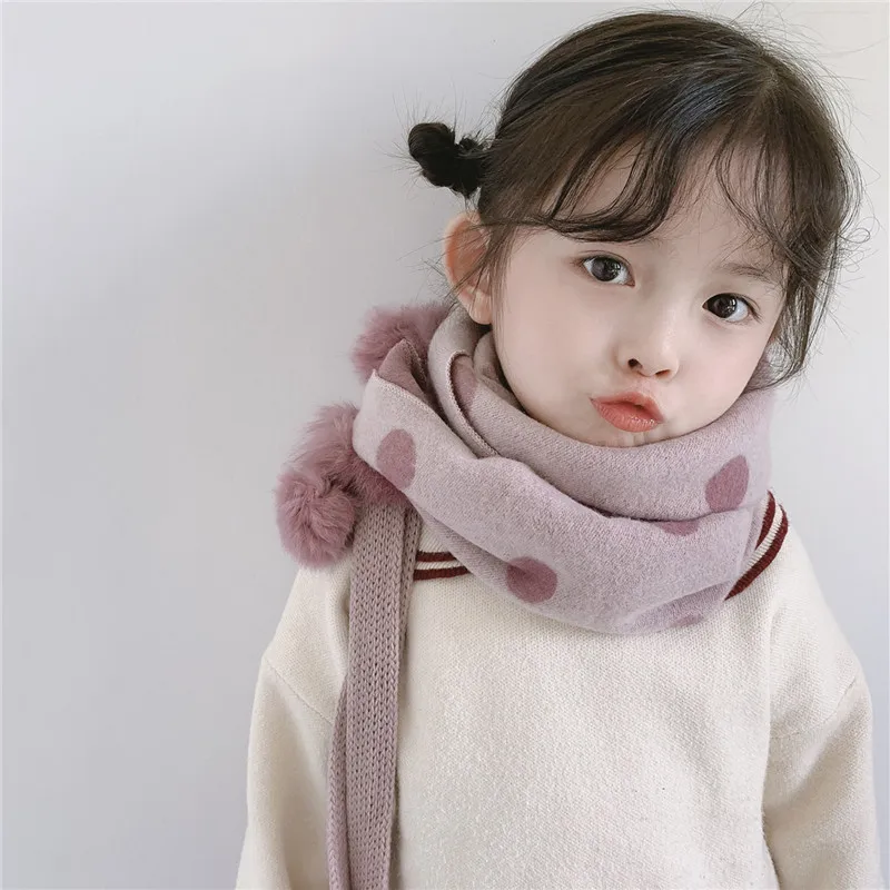 Children's Cashmere Scarf Autumn and Winter New Fashion All-match Trendy Boys and Girls Warm Scarf Wave Point Hanging Ball