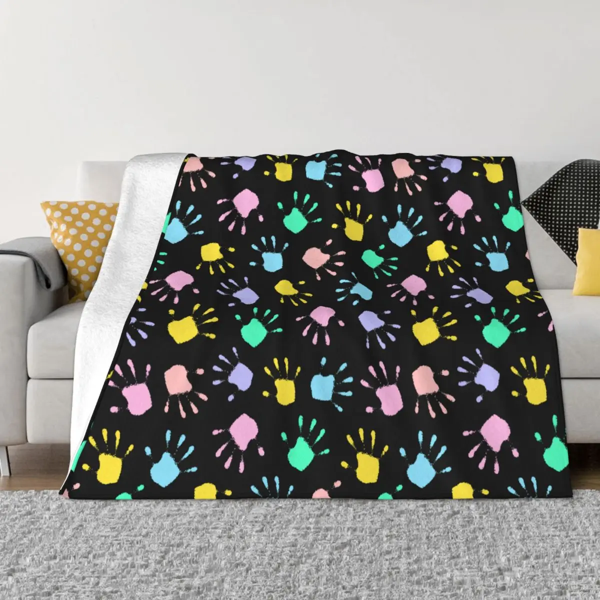 

Joyful Funny Hand Print Blanket Flannel Printed Multifunction Lightweight Throw Blanket for Sofa Couch Bedspread