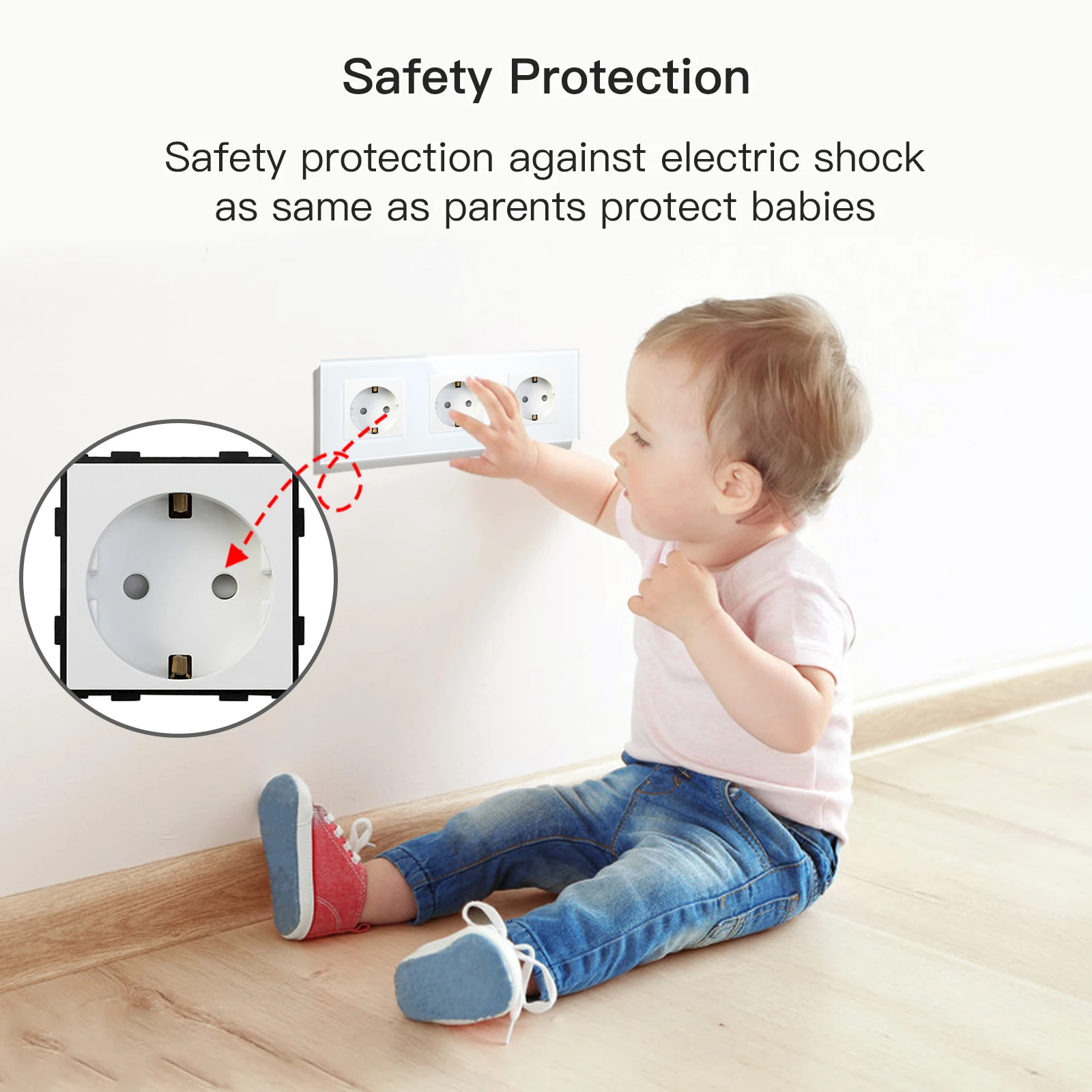 BSEED-toma de corriente Triple estándar de la UE, enchufe eléctrico de  pared de la UE, Panel de cristal, protección para niños, 110-240V