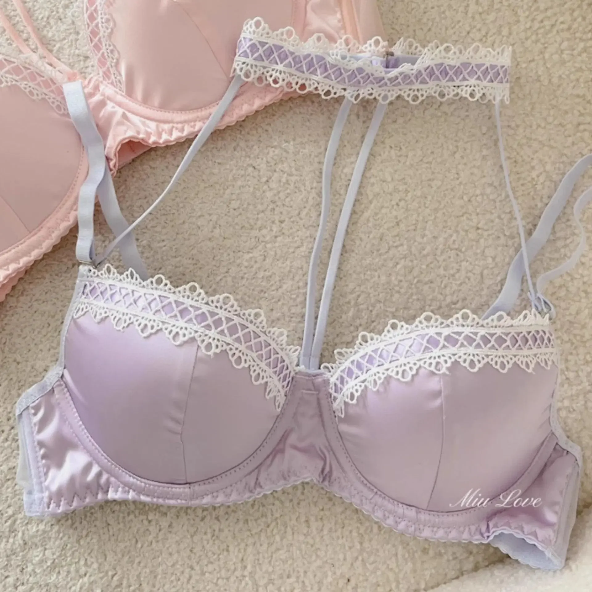 Retro French Lace Halter Sexy Lingerie Bra Gathering Women New Sweet