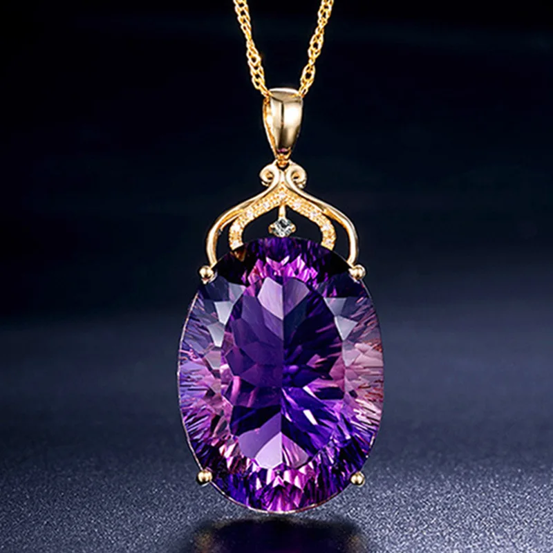 

Amethyst Pendant Necklace for Women Green Blue Purple Charm Necklace Luxury Jewelry Gifts