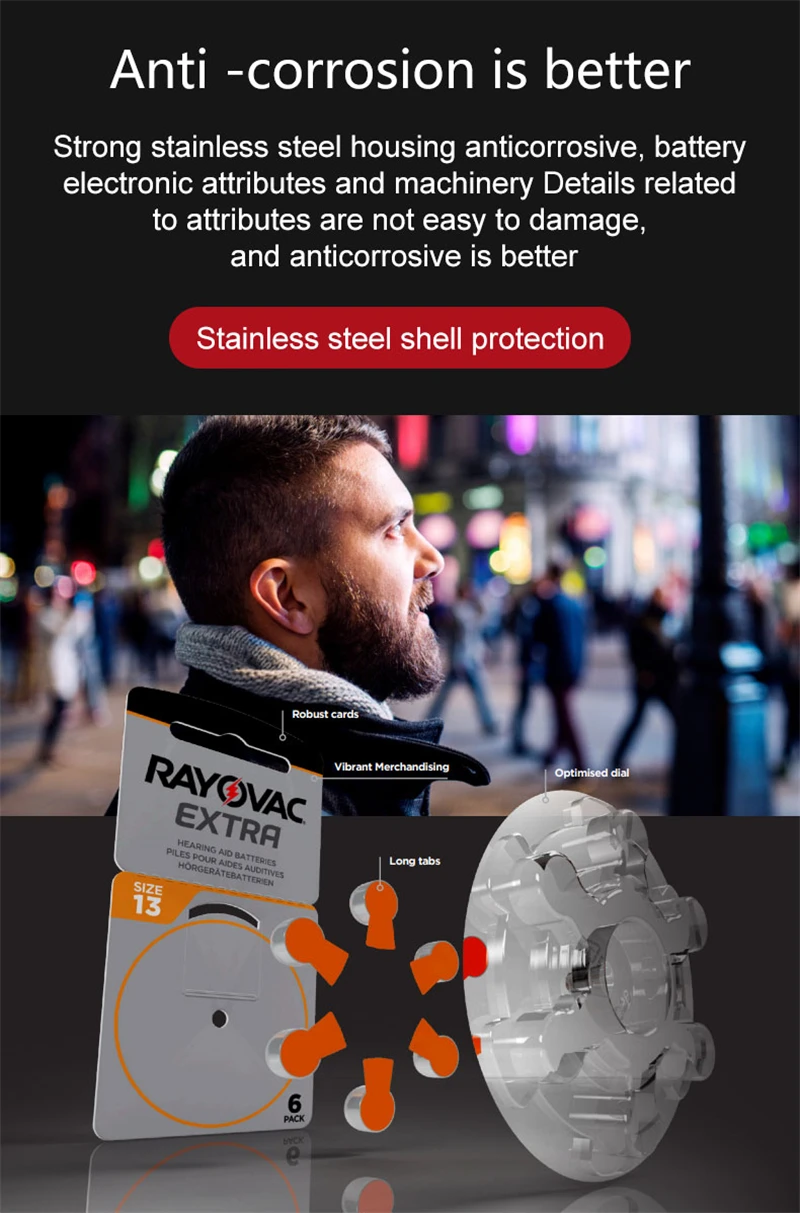 RAYOVAC EXTRA Zinc Air 60 PCS Performance Hearing Aid Batteries A10 10A 10 PR70 For BTE CIC RIC OE Hearing Aids Battery