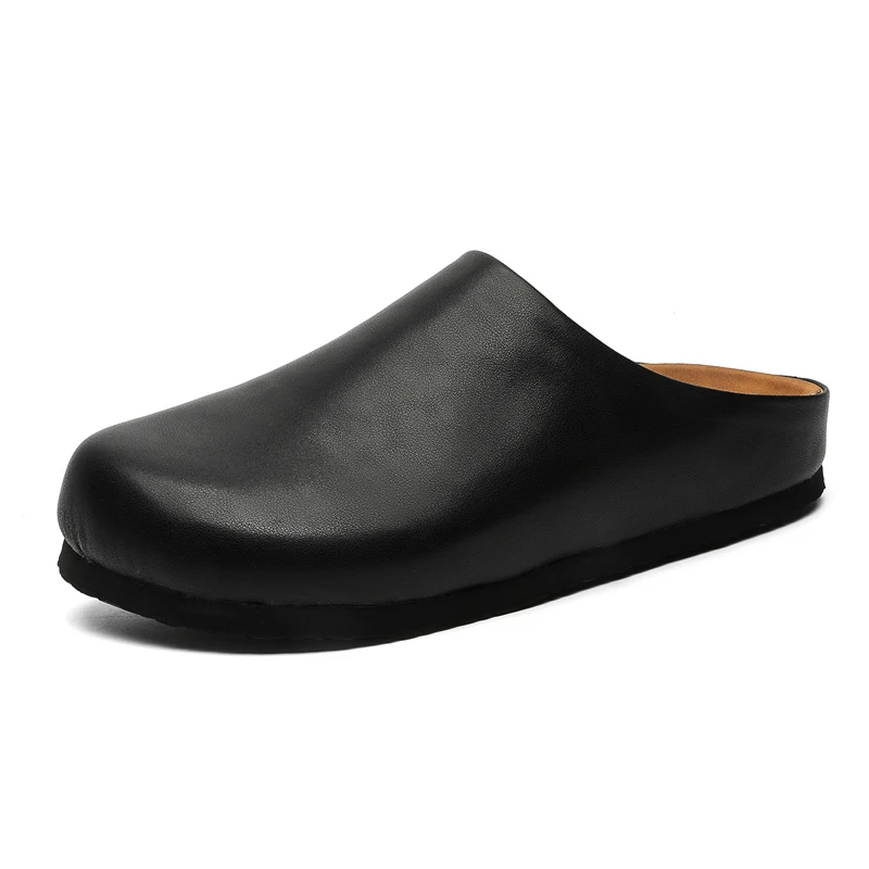 Vintage Half Shoes for Men Backless Loafers Mules Leather Slippers Semi-Drag Casual Shoes Male Slides Man Outdoor Slip On Flats
