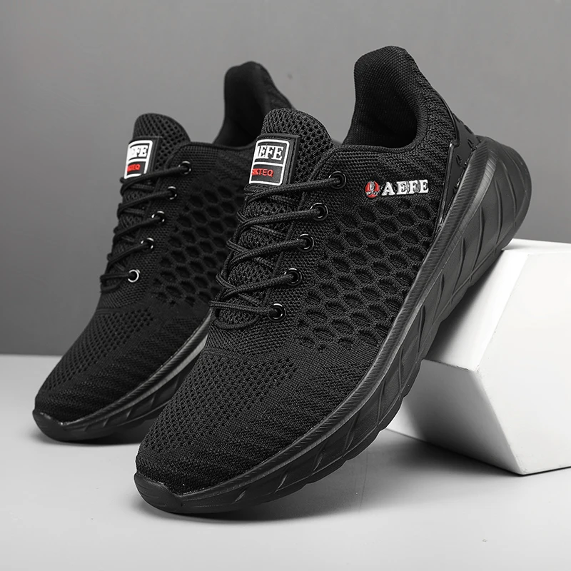 Summer Breathable Men Sneakers Outdoor Running Shoes Lightweight Camping Travel Shoes Mesh Lace Up Soft Sole Plus Size 40-47