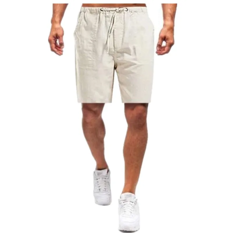 Men Summer Wide Leg Shorts Drawstring Solid Loose