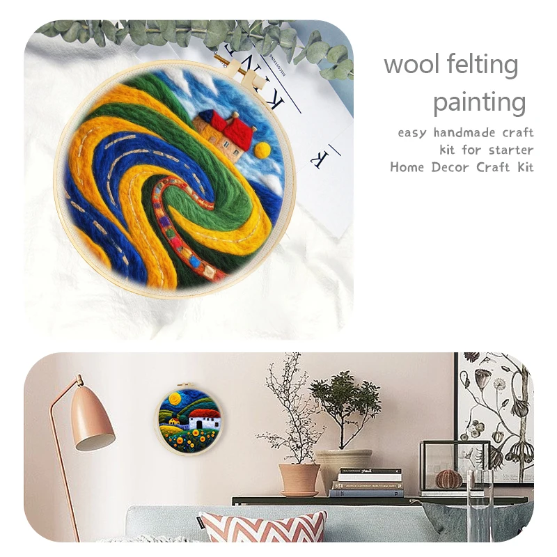 GATYZTORY Wool Needle Felting Painting House Landscape Funny Diy Felting Needles, Wool, Decorative Frame ,for Home Decor