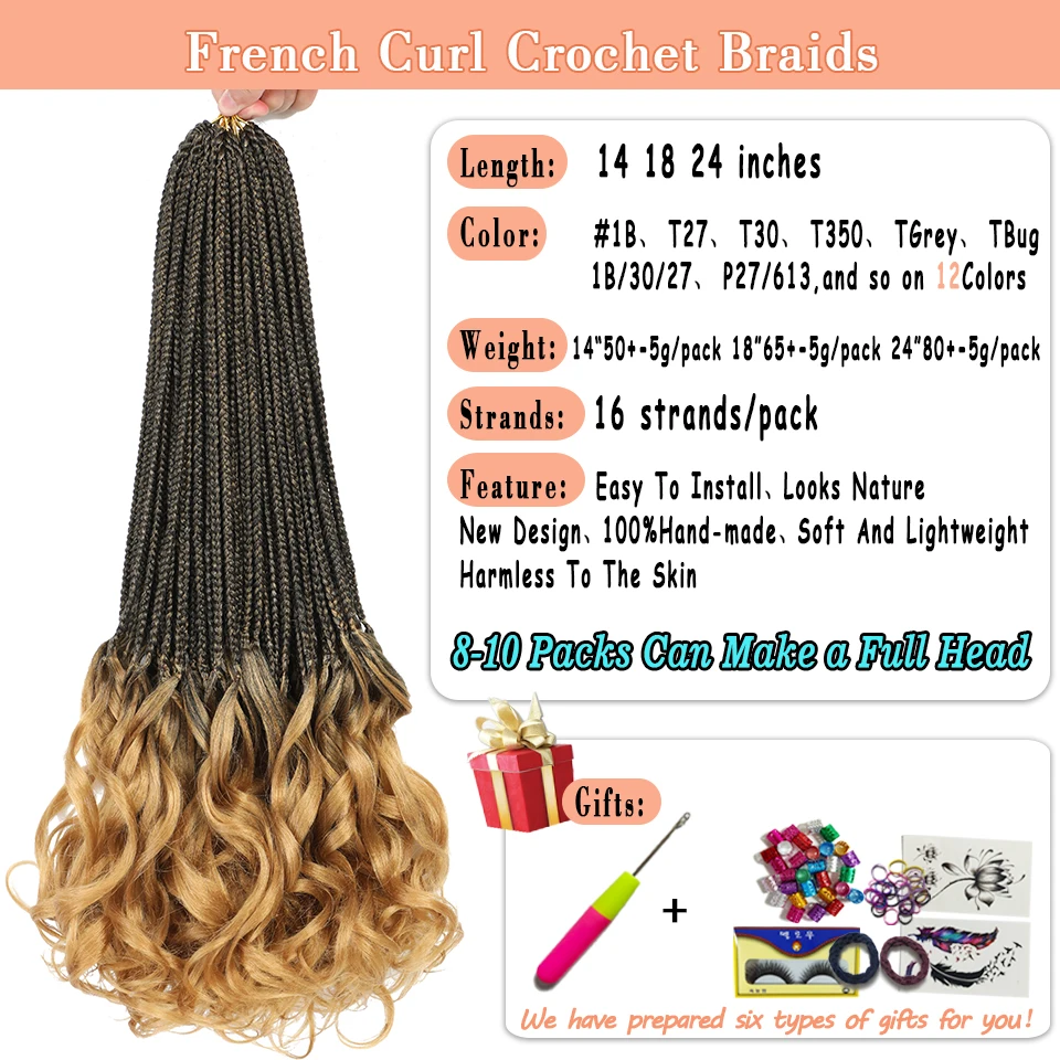 14&rdquo;18&rdquo;24&rdquo; French Curly Braids Color T27 30 Bug Loose Wavy Braids Hair Synthetic French Curl Extension Curls Crochet Hair