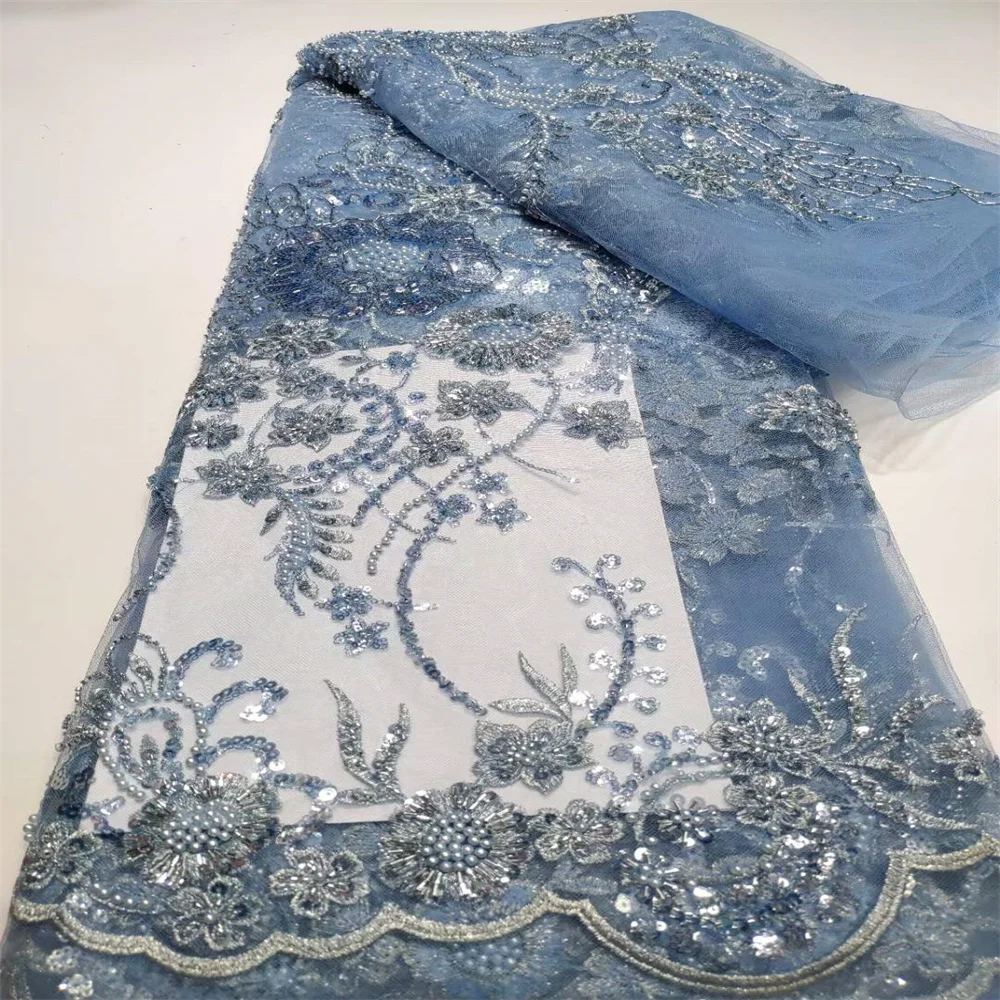 

SJ Lace 2022 Beaded Embroidery Fabric French Tulle net lace/ Sequins African fabric lace For dresses Party Wedding cd13-45