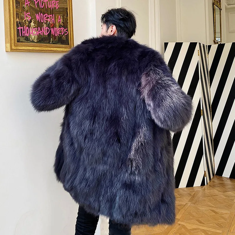 Luxury Brand Winter Faux Fur Coat Men Fake Fur Coat Mid-length Windbreaker Windproof Thick Warm Long Sleeve Casual Men Clothing