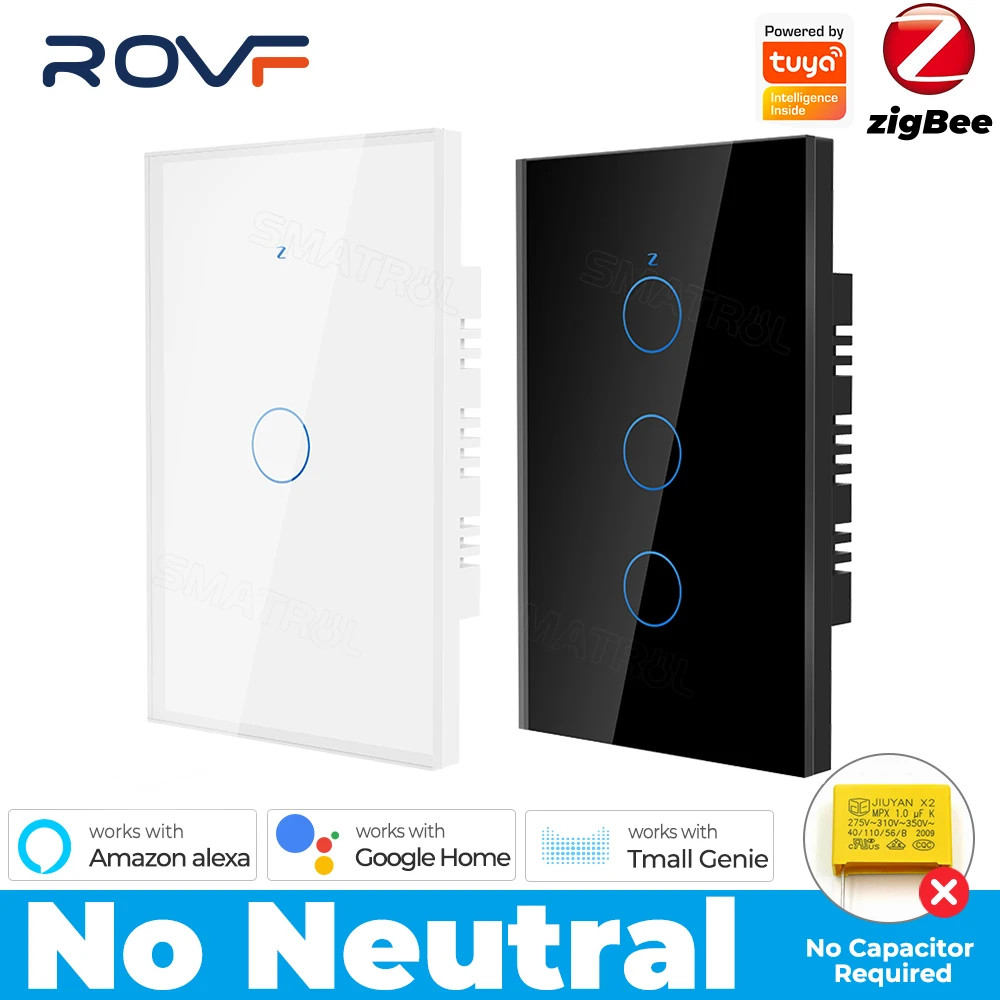 Zigbee Tuya Smart Touch Switch Light No Neutral Wire No Capacitor 1/2