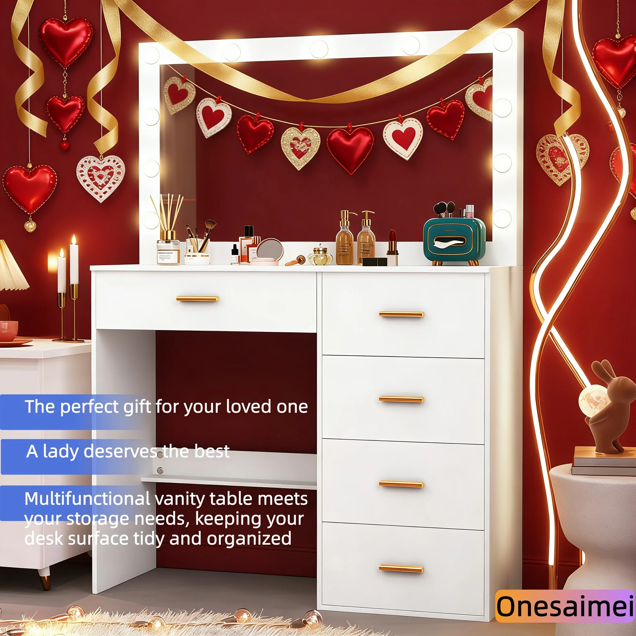 (Winter Gift) Brand-new bedroom dressing table with vanity mirror featuring three colour modes and adjustable brightness - 1