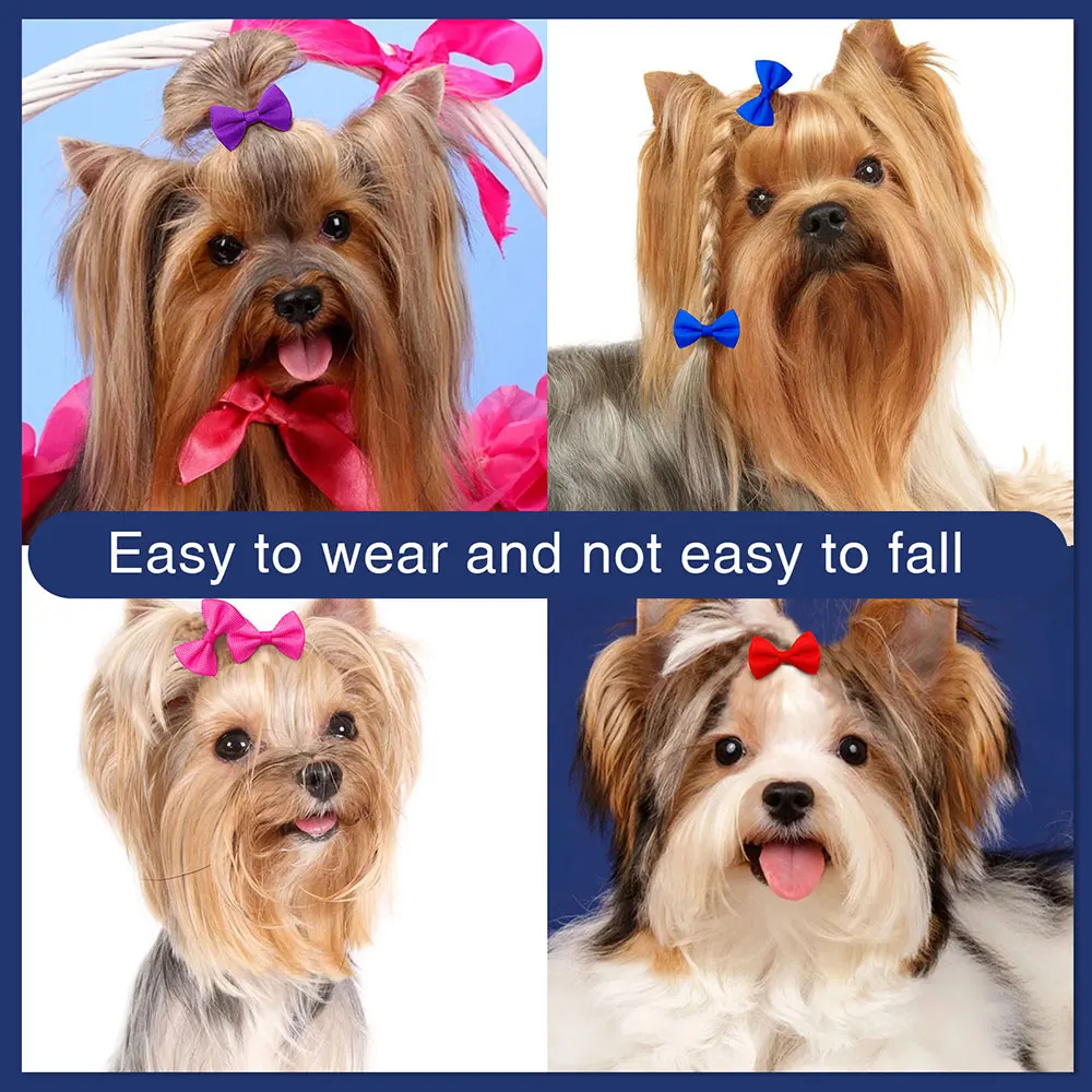 20pcs Cute Pet Dog Hair Bows Solid Grooming Bows with Rubber Band Gifts for Small Dogs Hand-made Headwear Dog Supplies 3