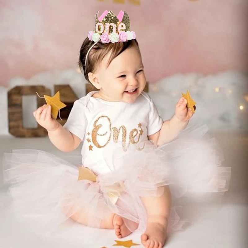 Pink Sequin Floral Crown Birthday Hat
