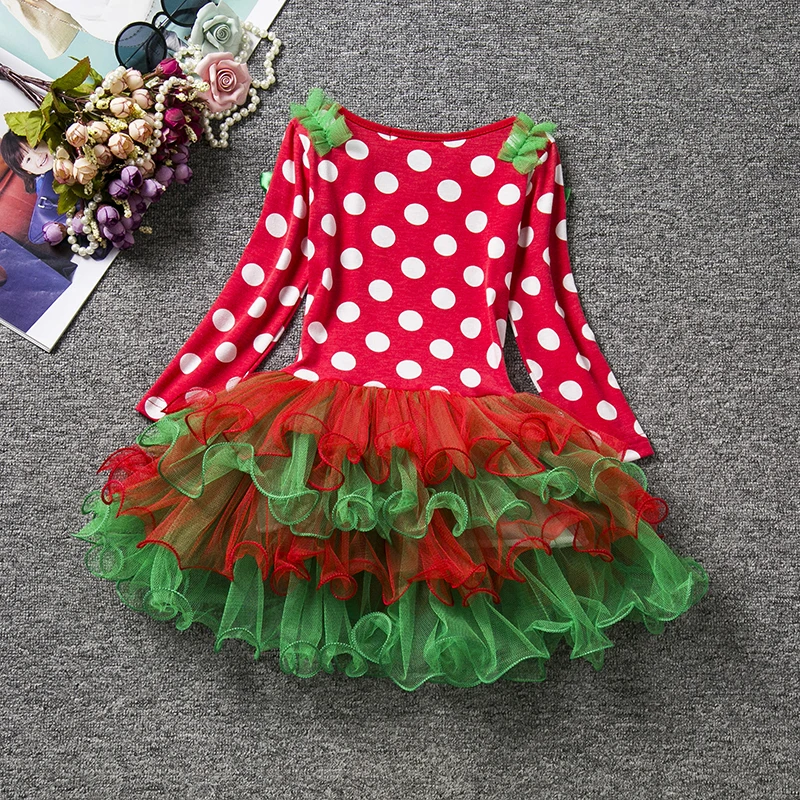 Girls Red Costume girls dress baby girl dress For Xmas Party Polka Dot Christmas Dress Santa Red Tutu Gown Baby Girl New Year Costume 1-6 Yrs