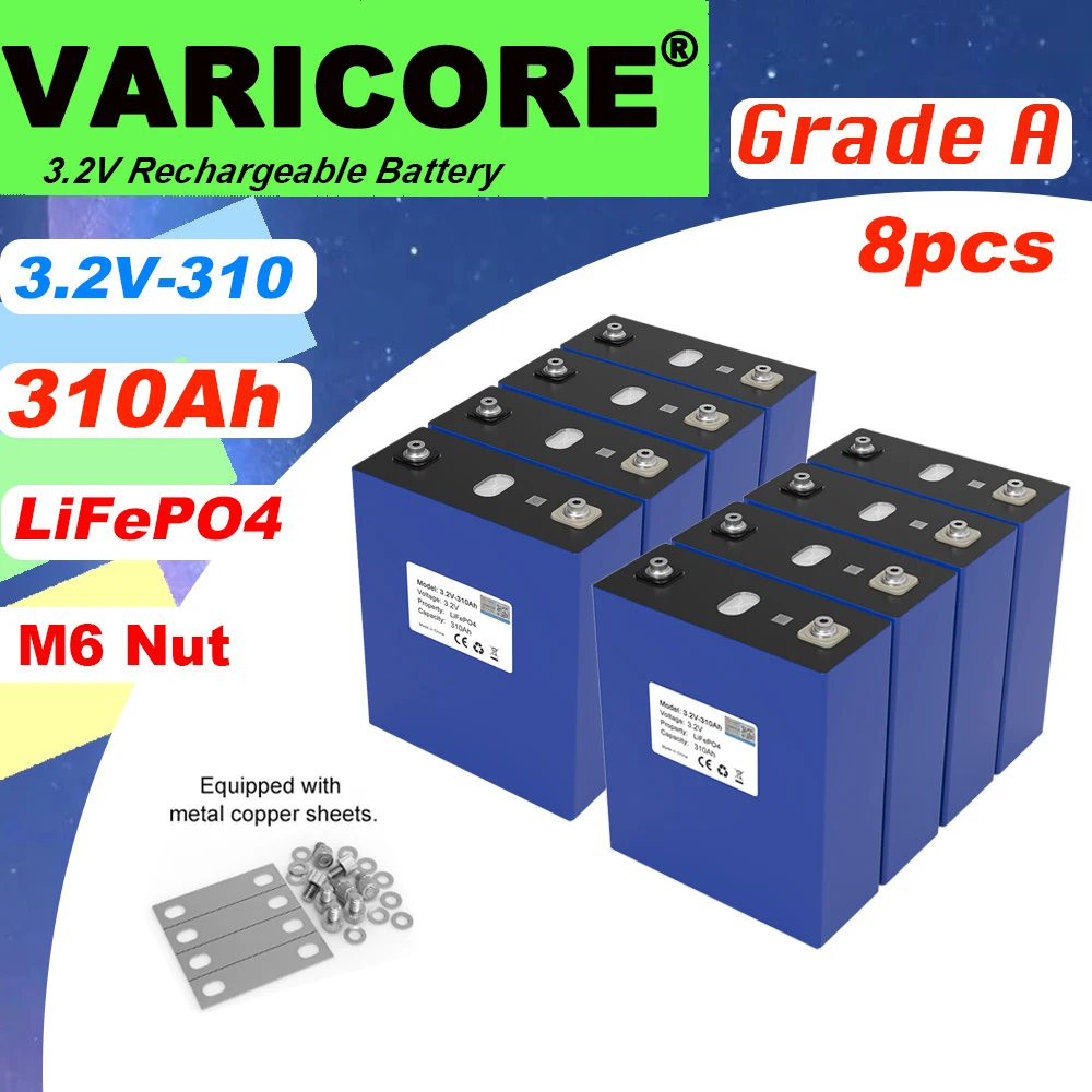 8pcs  3.2V LiFePO4 Battery 320AH 280ah 200ah 150ah 105ah DIY 12v 24V Automotive