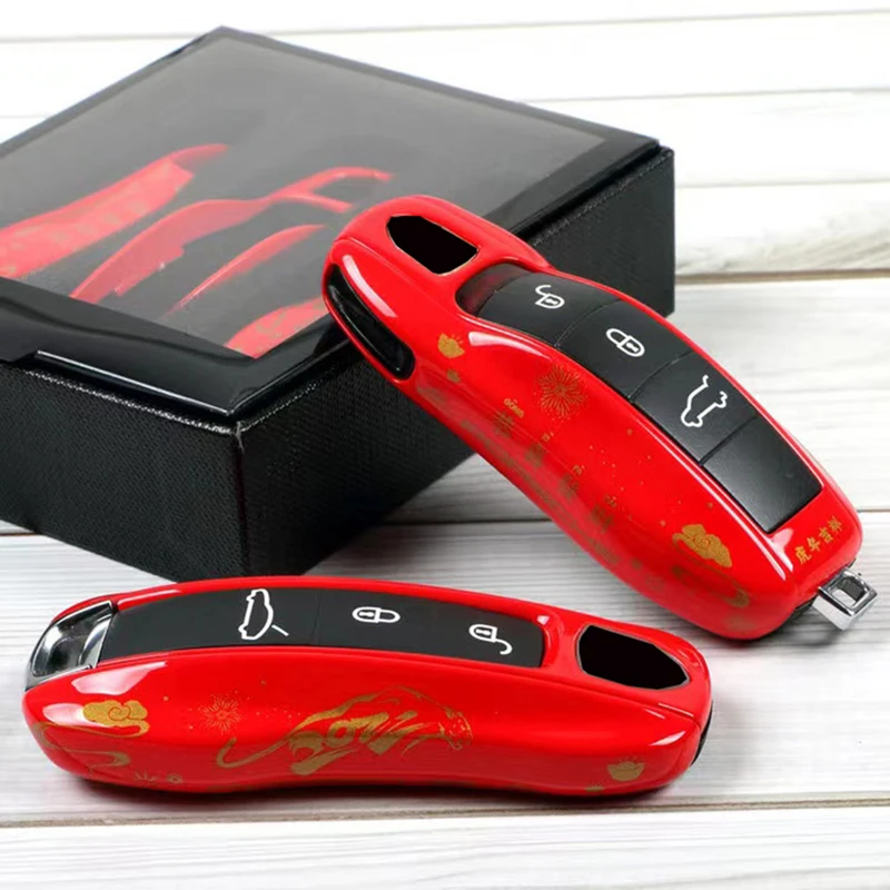 

Key Case for Porsche Macan 718 Cayenne 911 Panamera Taycan Boxster Car Key Protective Cover Shell Red Color Replace Accessories