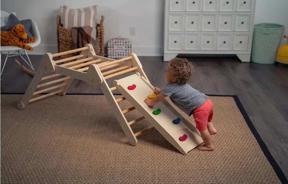 4 in 1 Montessori Climbing Set-Wooden Climbing Gym Foldable Indoor Playground for Kids Ages 18 Months to 4 Years