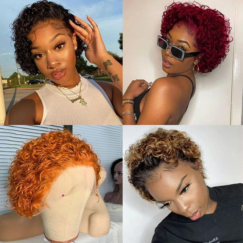 Short Pixie Cut human hair wig lace front wigs Human Hair 6 Inch 13x1 Brazilian Remy Hair Curly Bob Wig Transparent Lace Preplucked Hairline Yarra