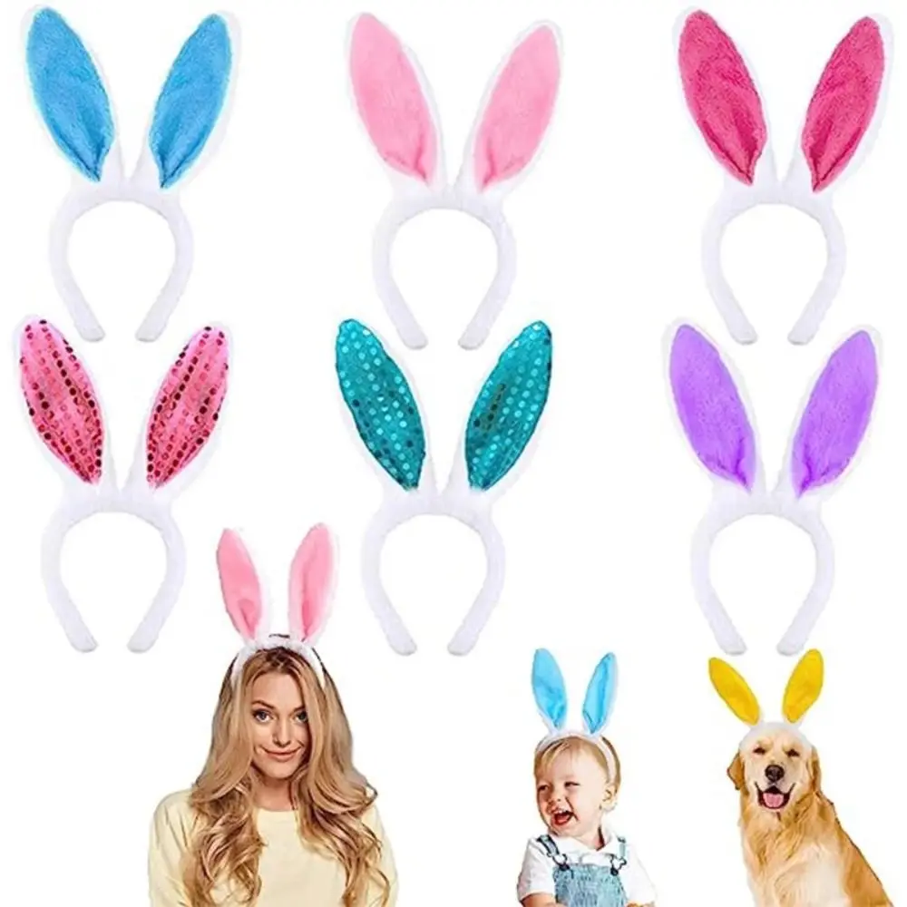 Cute Colorful Bunny Ear Easter Headbands Adult Kids Rabbit Ear Easter Head Hoop Hair Accessories Costume Props Masquerade Tiara 10 sets rabbit bunny ears ribbon flannelette drawstring bag for easter valentine s day candy chocolate jewelry packing gift bags