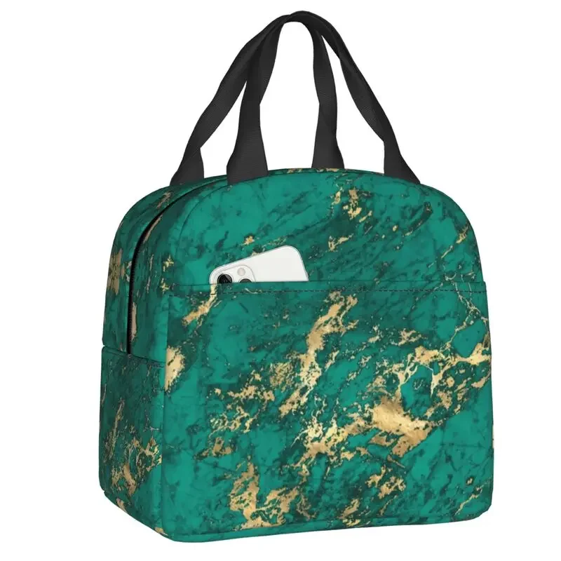 

Custom Teal And Gold Marble Luxurious Lunch Bag Women Cooler Warm Insulated Lunch Box for Kids School