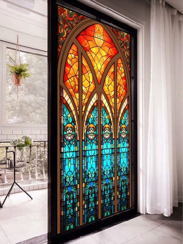 European Retro Church Painted Electrostatic Frosted Stained Glass ...