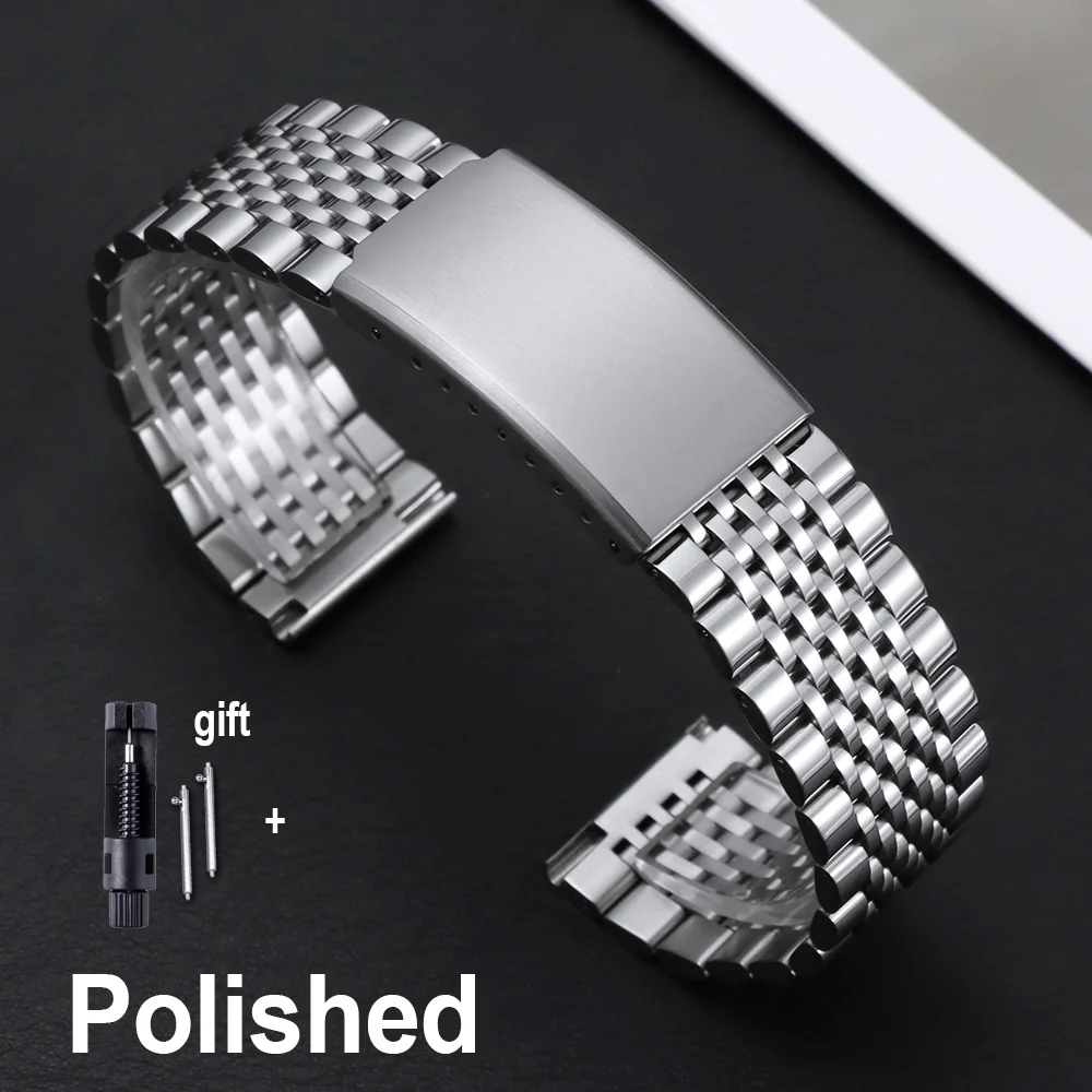 Stainless Steel Men's Replacement Watch Band - Curved/Flat End, Polished/Matte Finish