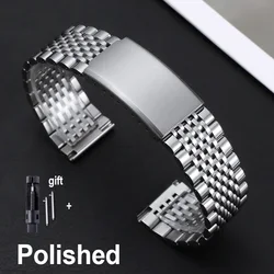 Stainless Steel Men's Replacement Watch Band - Curved/Flat End, Polished/Matte Finish - 18mm (Polished - Silver)