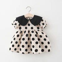 Summer baby girl dress baby girl color matching large lapel full of polka dot bubble sleeves princess dress