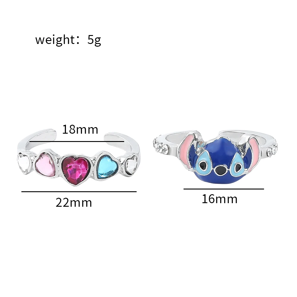 Disney Lilo & Stitch Opening Rings Cartoon Cute Stitch Adjustable Ring  Funny Separable Finger Jewelry for Women Multilayer Ring