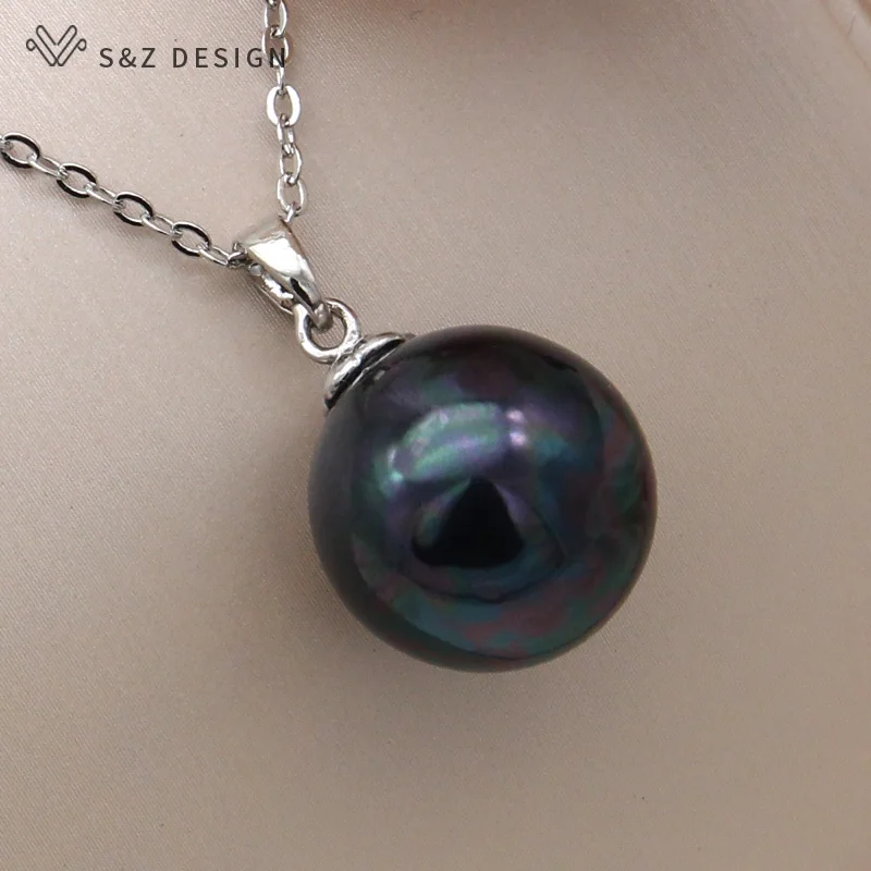 S&Z DESIGN New Fashion 585 Rose Gold Color Round Simulated-pearl Pendant Necklace For Women Wedding Party Jewelry Fine Gift